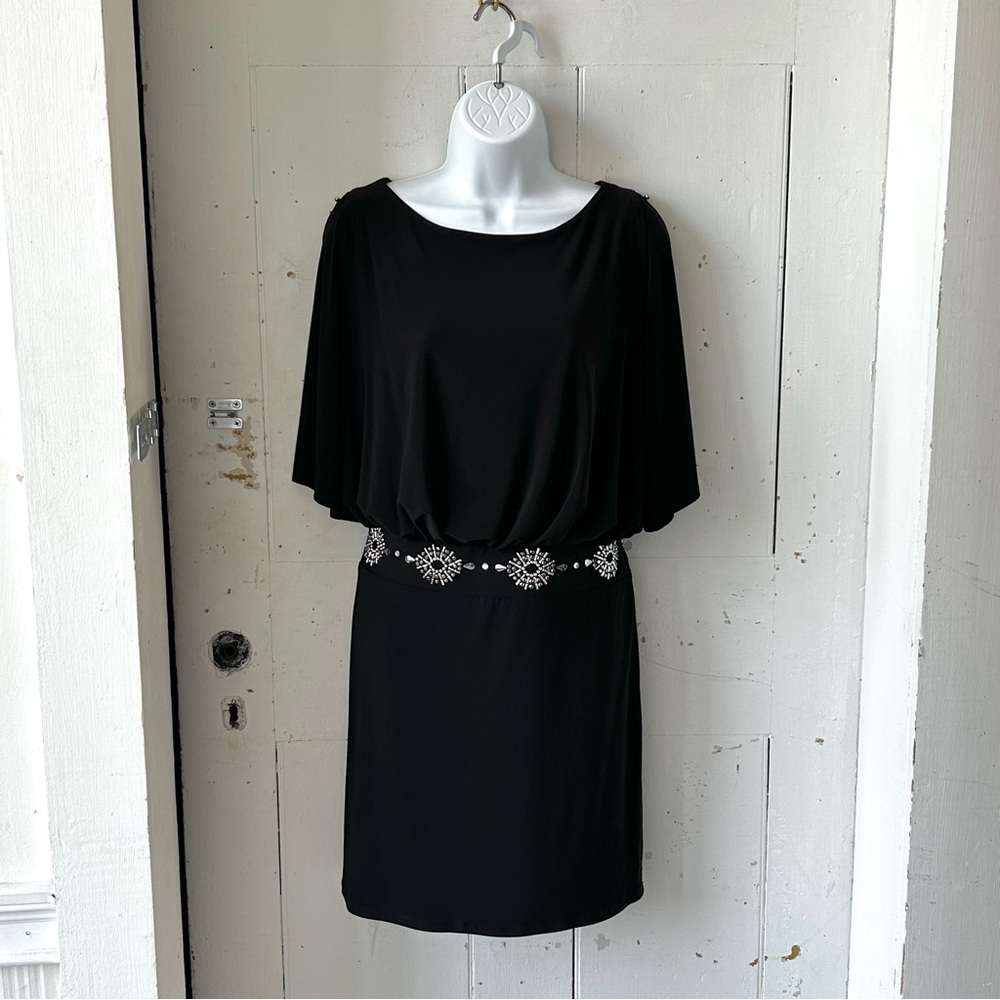 Frank Lyman Design Black Studded Cut-out Back Sheath Dress
